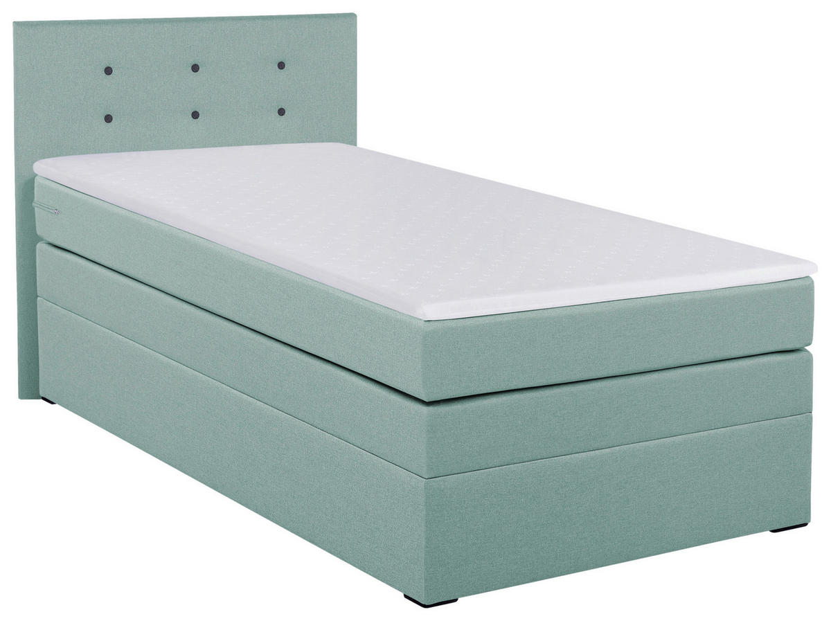 BOXSPRINGBETT 90/200 cm,  in Mintgrün, Bettkasten, Topper, H3 = fest  - Schwarz/Mintgrün, MODERN, Kunststoff/Textil (90/200cm) - MID.YOU