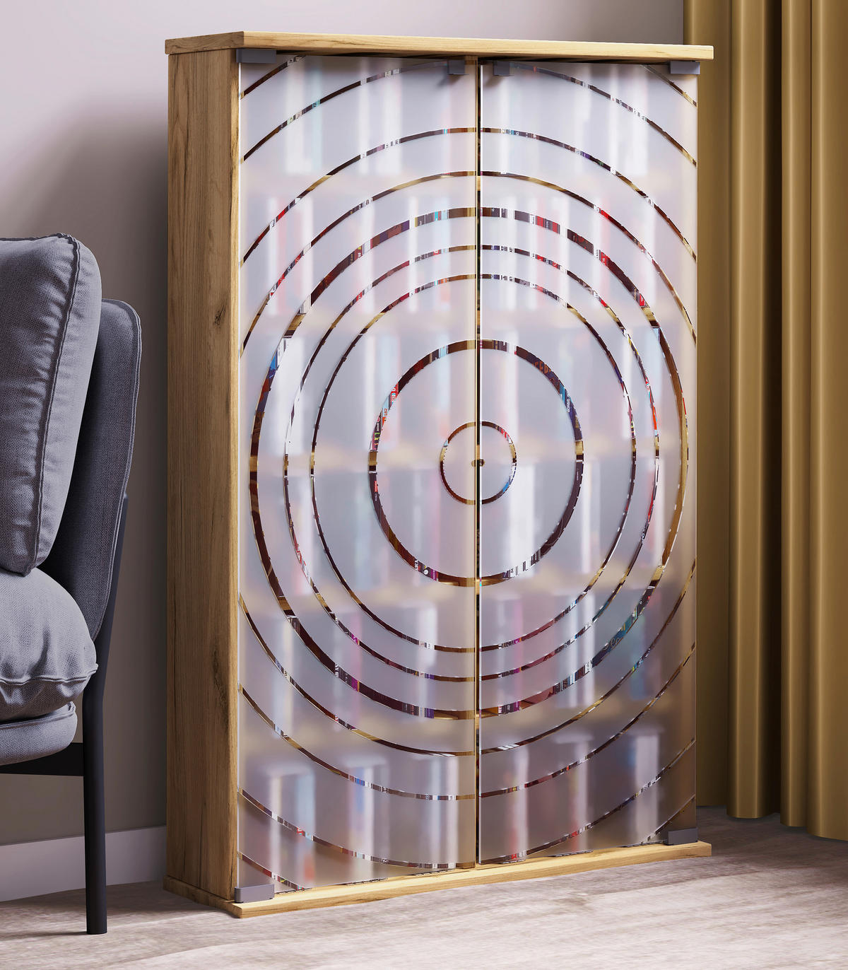 CD-REGAL - Honigeiche, Design, Glas/Holzwerkstoff (60/92/18cm) - MID.YOU