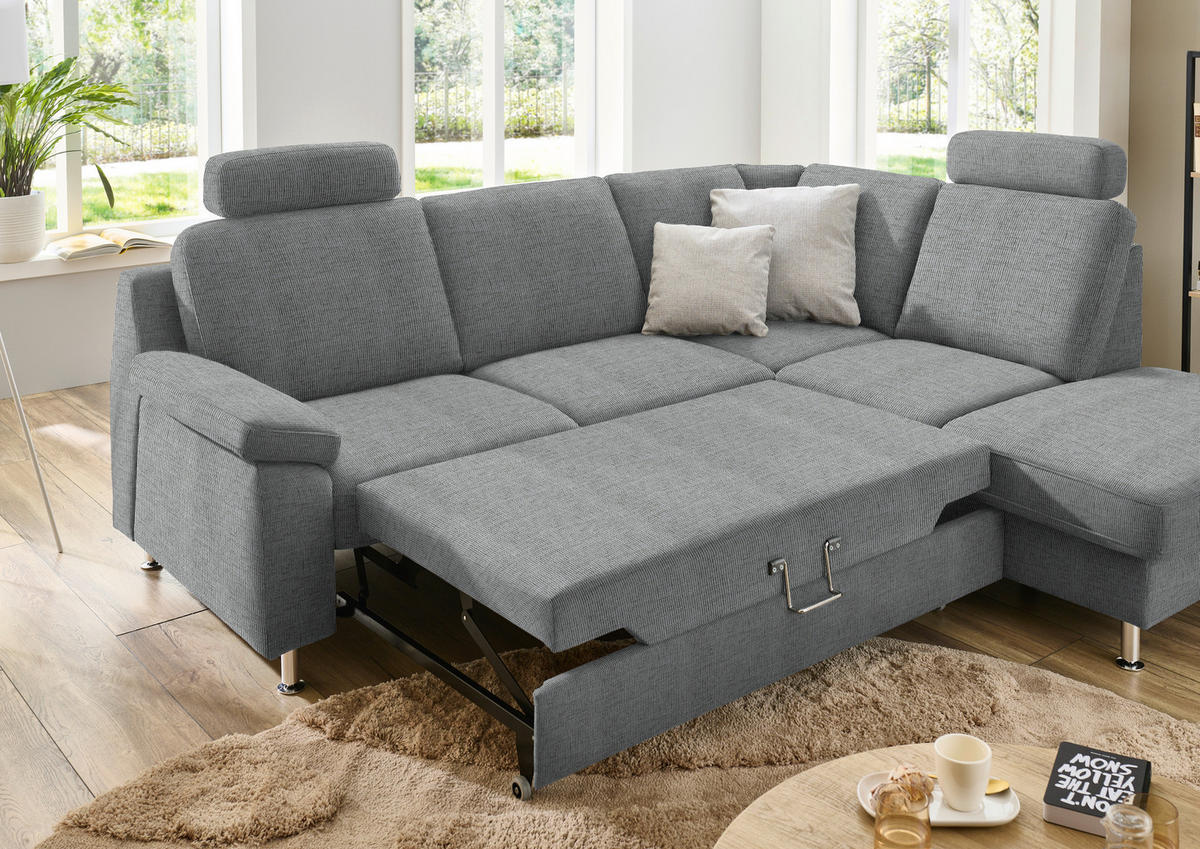 ECKSOFA in Webstoff Hellgrau  - Hellgrau/Alufarben, Konventionell, Textil/Metall (241/200cm) - Beldomo System