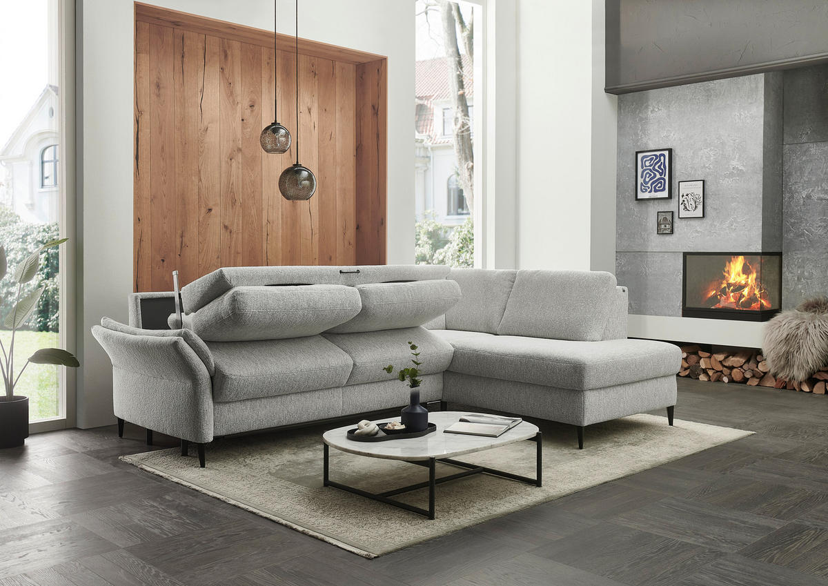 ECKSOFA Webstoff Ecru  - Ecru/Schwarz, Konventionell, Textil/Metall (277/201cm) - Dieter Knoll