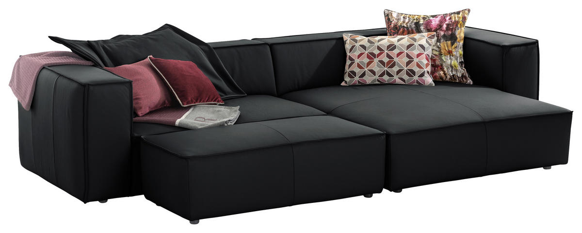 ECKSOFA in Echtleder Schwarz  300/164 cm  - Schwarz, MODERN, Leder/Kunststoff (300/164cm) - W.Schillig