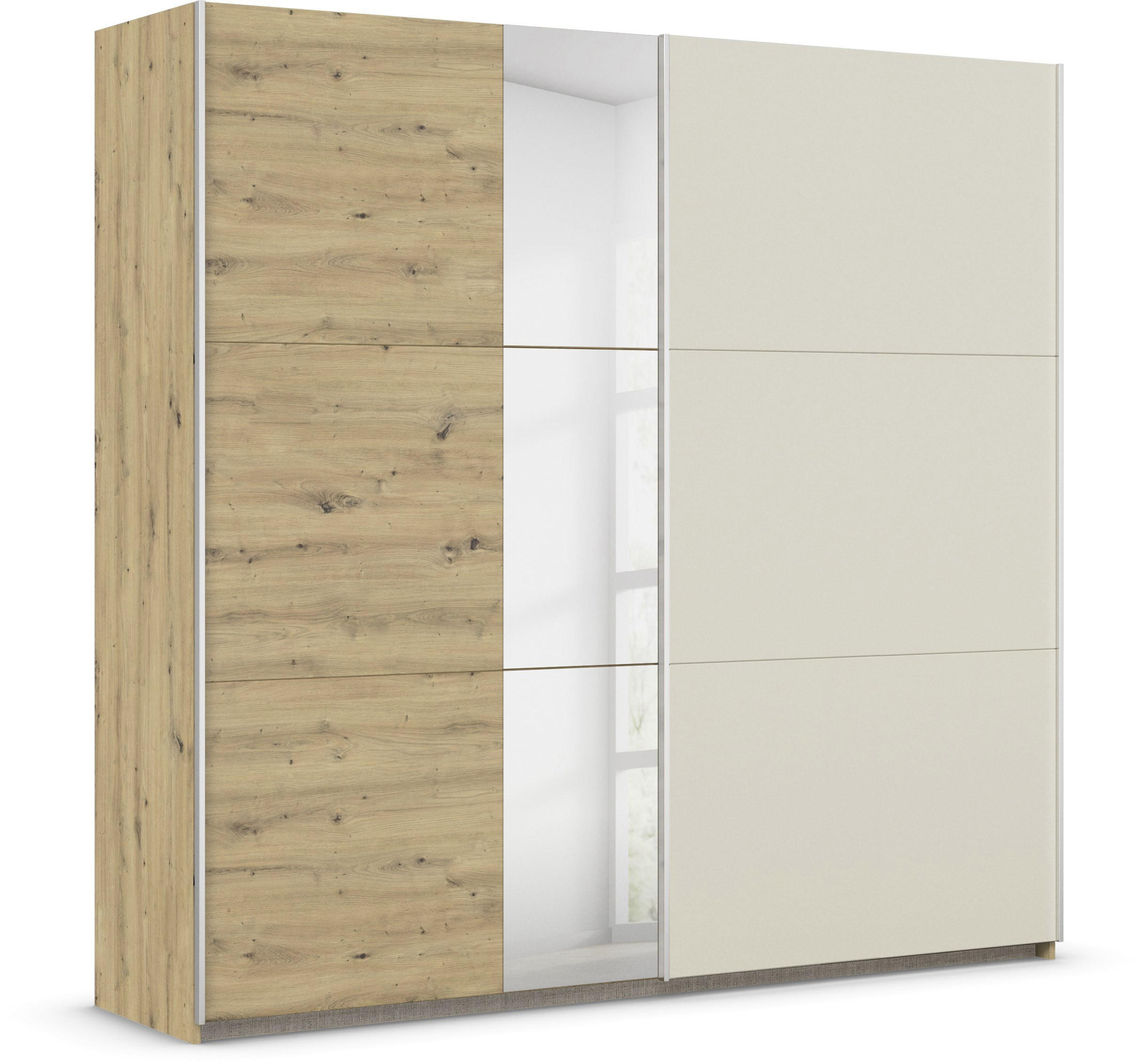 SCHWEBETÜRENSCHRANK 218/210/59 cm 2-türig Champagner, Eiche Artisan  - Champagner/Alufarben, Design, Glas/Holzwerkstoff (218/210/59cm) - Boxxx
