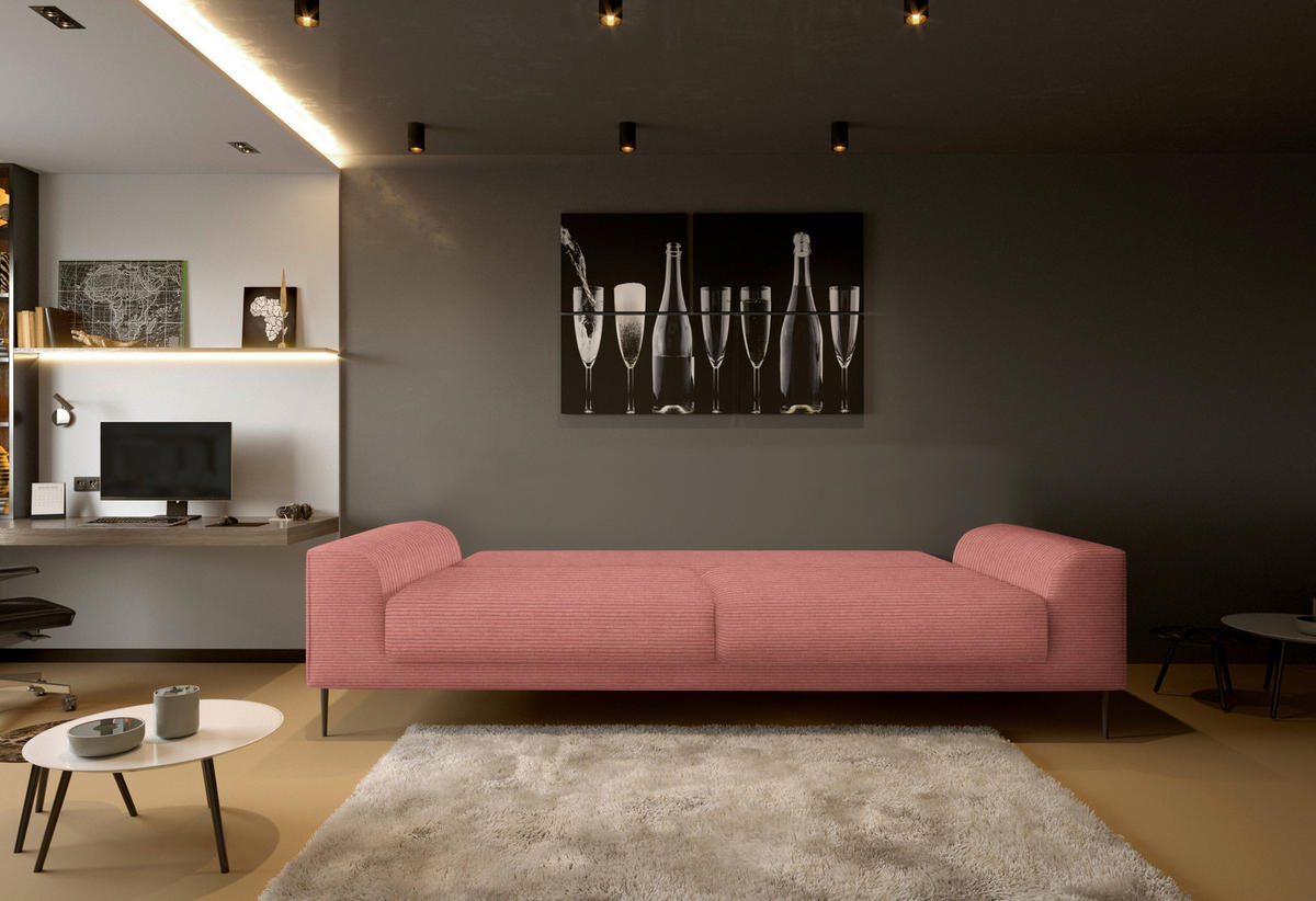 SCHLAFSOFA Cord Rosa  - Schwarz/Rosa, Design, Textil/Metall (250/89/105cm) - Livetastic