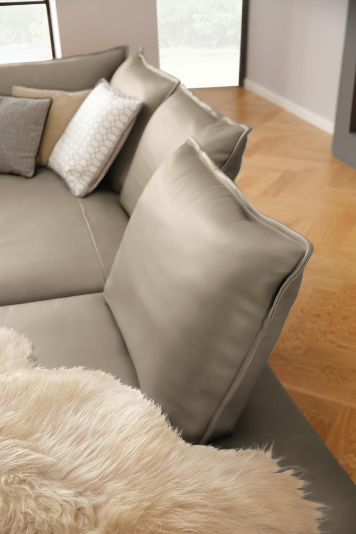 ECKSOFA in Echtleder Graubraun  340/272 cm  - Graubraun/Schwarz, Design, Leder/Metall (340/272cm) - W.Schillig