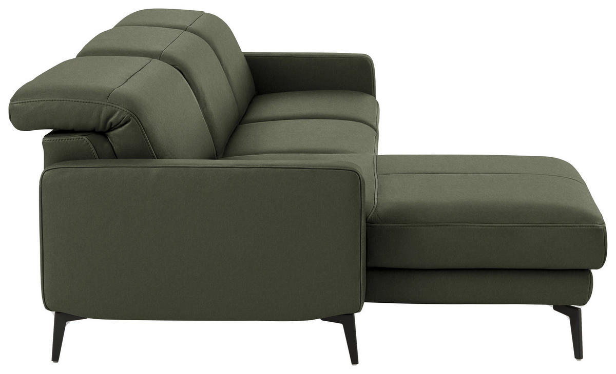 ECKSOFA  Echtleder Graugrün  - Schwarz/Graugrün, Design, Leder/Metall (179/323cm) - Dieter Knoll