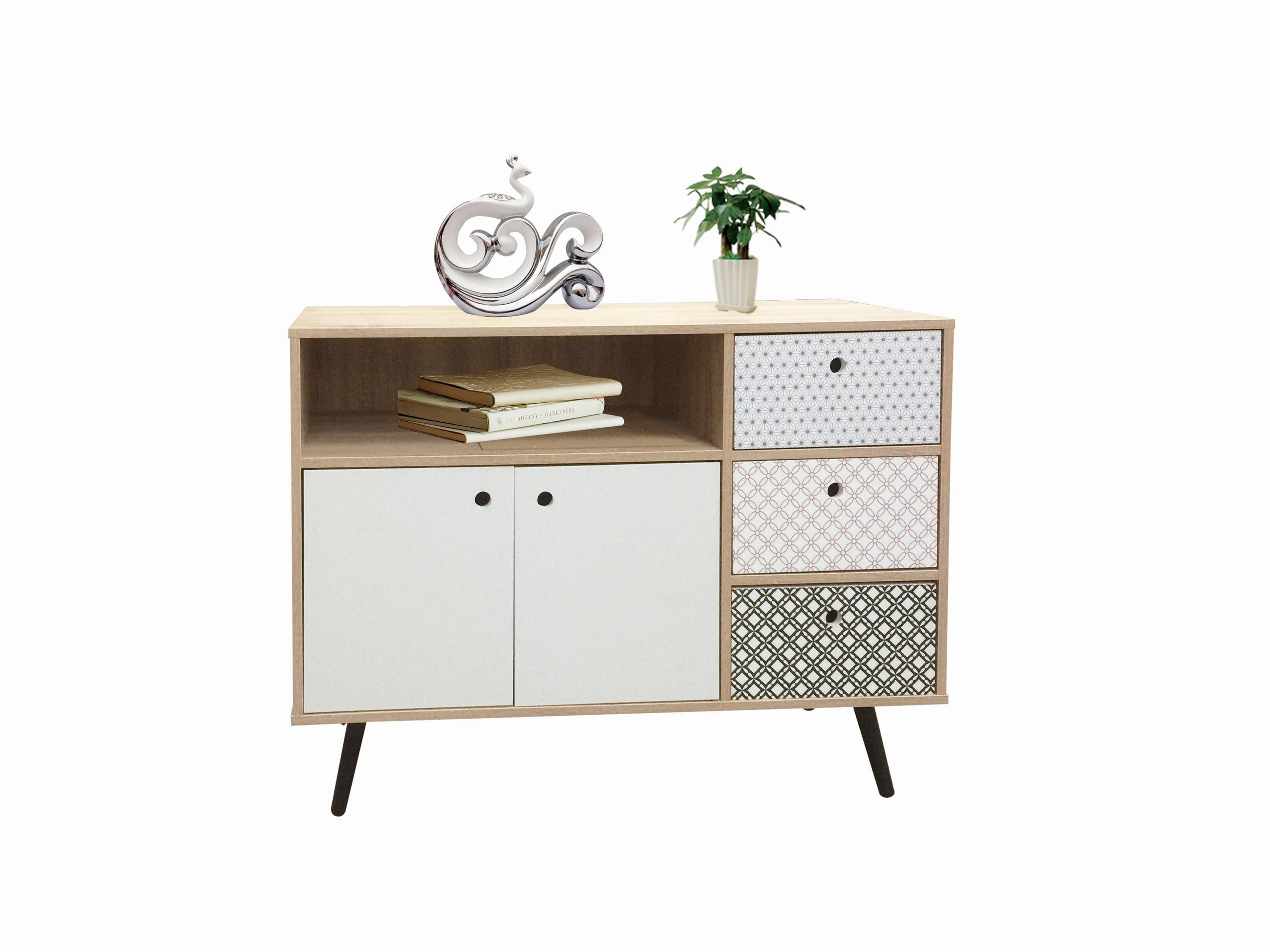Livetastic Sideboard Mehrfarbig, Weiß, Eiche 106.5x77x39 cm