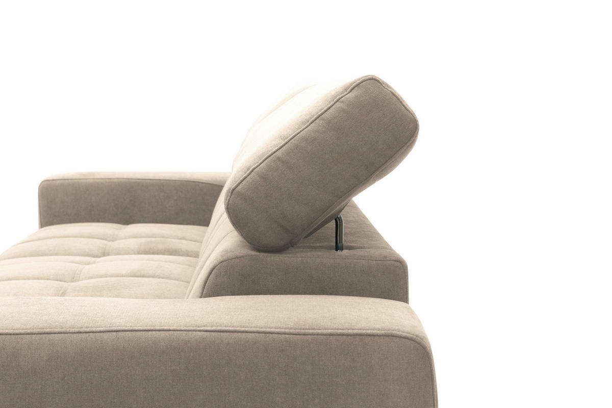 ECKSOFA TRENTO Taupe Mikrofaser Rücken echt, Kopfteilverstellung  - Taupe/Schwarz, MODERN, Textil/Metall (287/175cm) - MID.YOU
