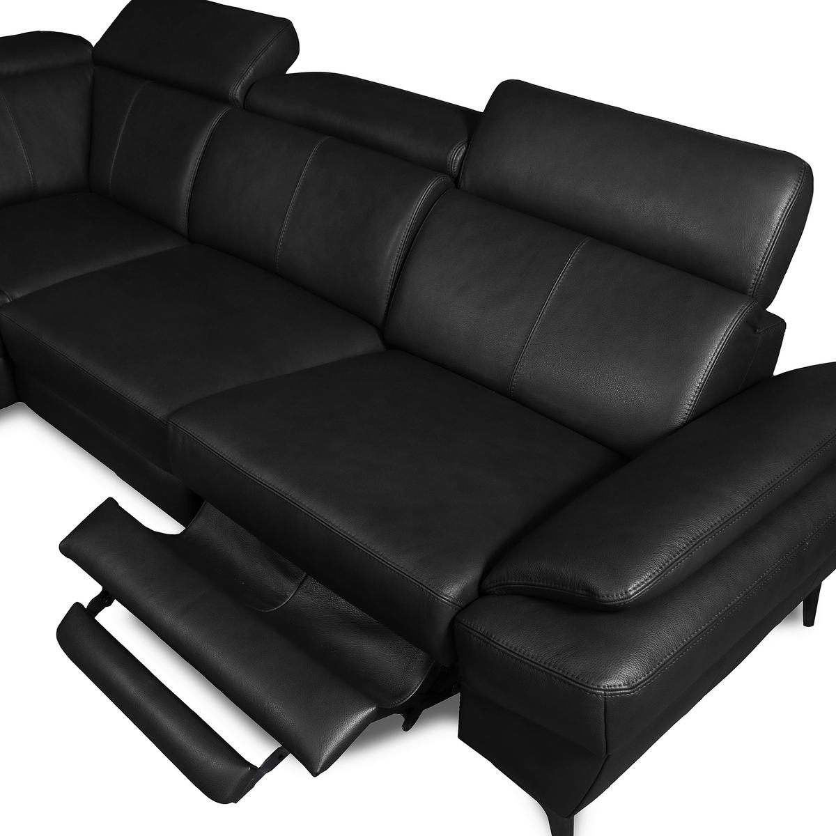 ECKSOFA Lederlook Echtleder Schwarz  - Schwarz, Design, Leder/Textil (211/264cm) - Livetastic