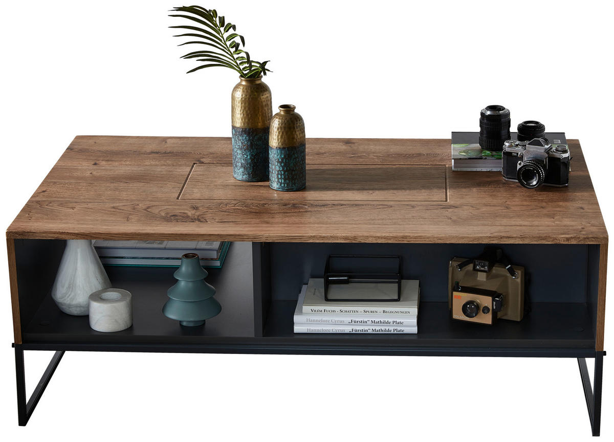 COUCHTISCH in Holzwerkstoff 115/65/42 cm  - Eichefarben/Graphitfarben, Modern, Holzwerkstoff/Metall (115/65/42cm) - Hom`in