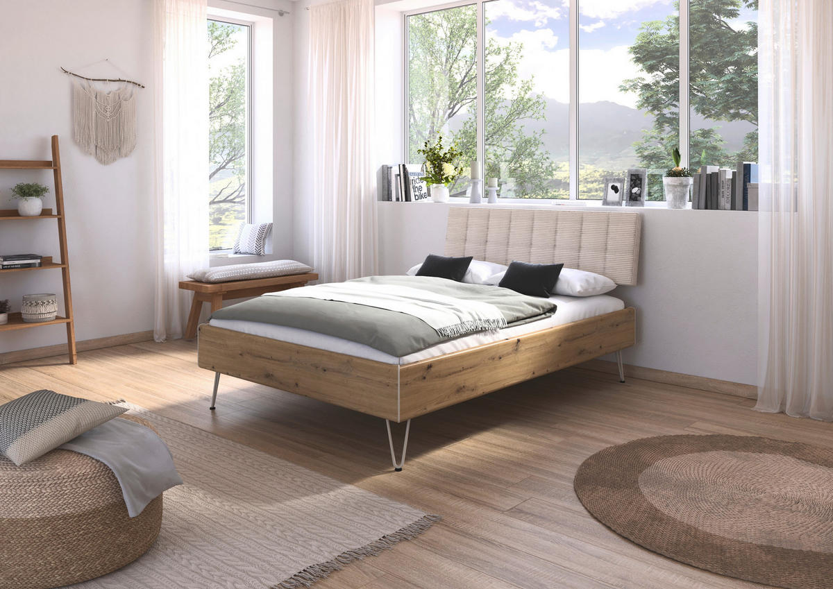 BETT 140/200 cm  in Eiche Artisan  - Champagner/Eiche Artisan, Design, Textil/Metall (140/200cm) - Carryhome