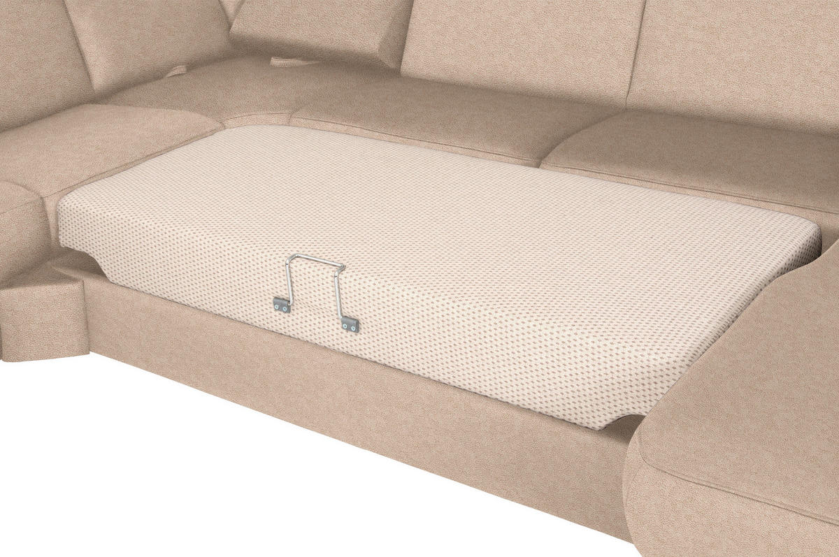 WOHNLANDSCHAFT Beige Flachgewebe  - Chromfarben/Beige, KONVENTIONELL, Textil/Metall (240/336/163cm) - Beldomo System