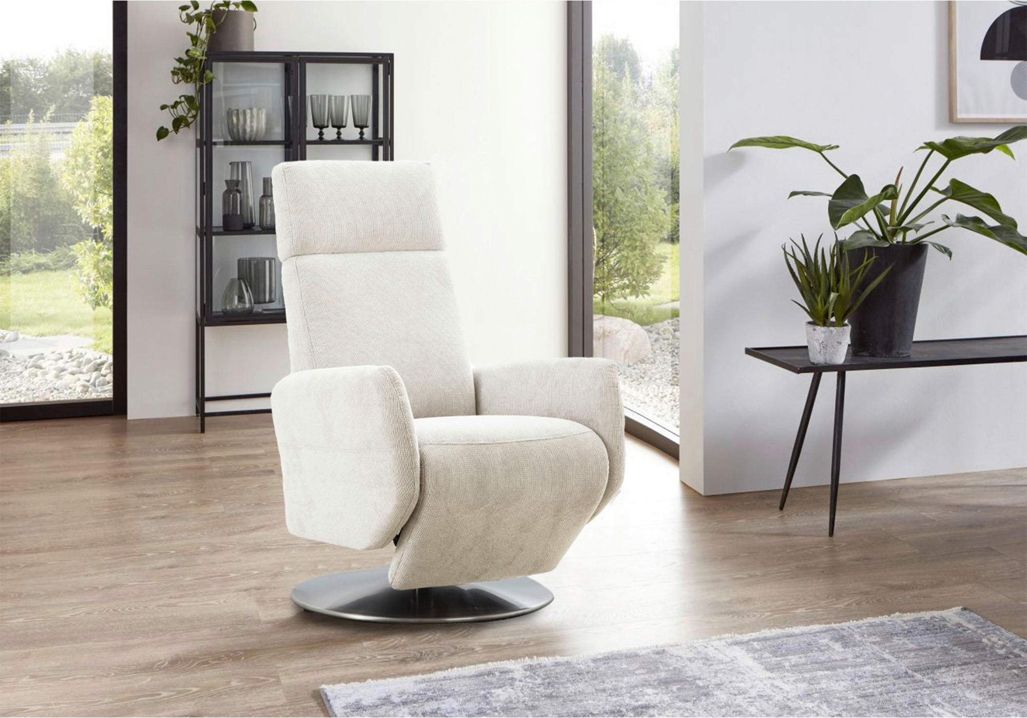 RELAXSESSEL 71/110/82 cm  in Textil Creme  - Chromfarben/Creme, KONVENTIONELL, Textil/Metall (71/110/82cm) - Sit & More