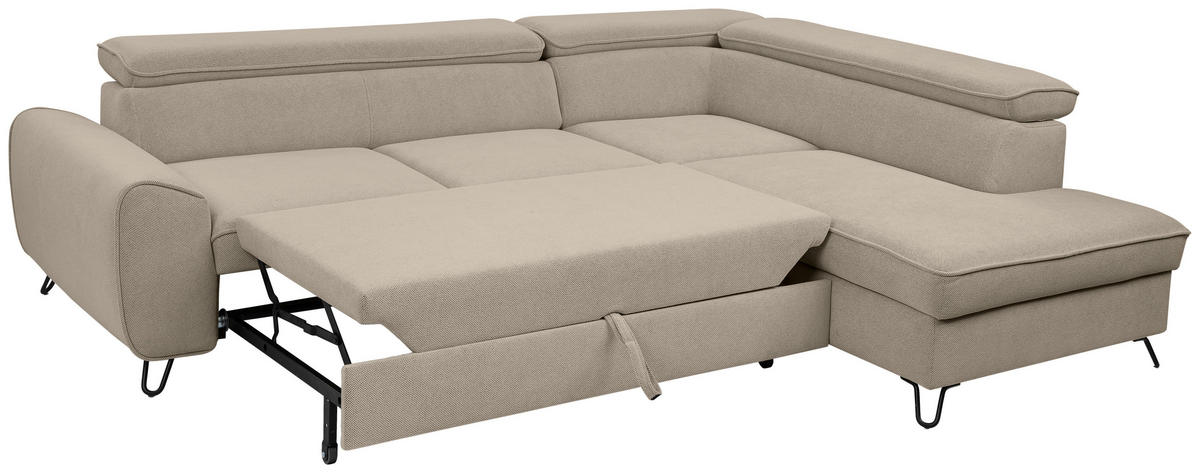 ECKSOFA in Flachgewebe Beige  - Beige/Schwarz, Design, Textil/Metall (250/200cm) - Stylife