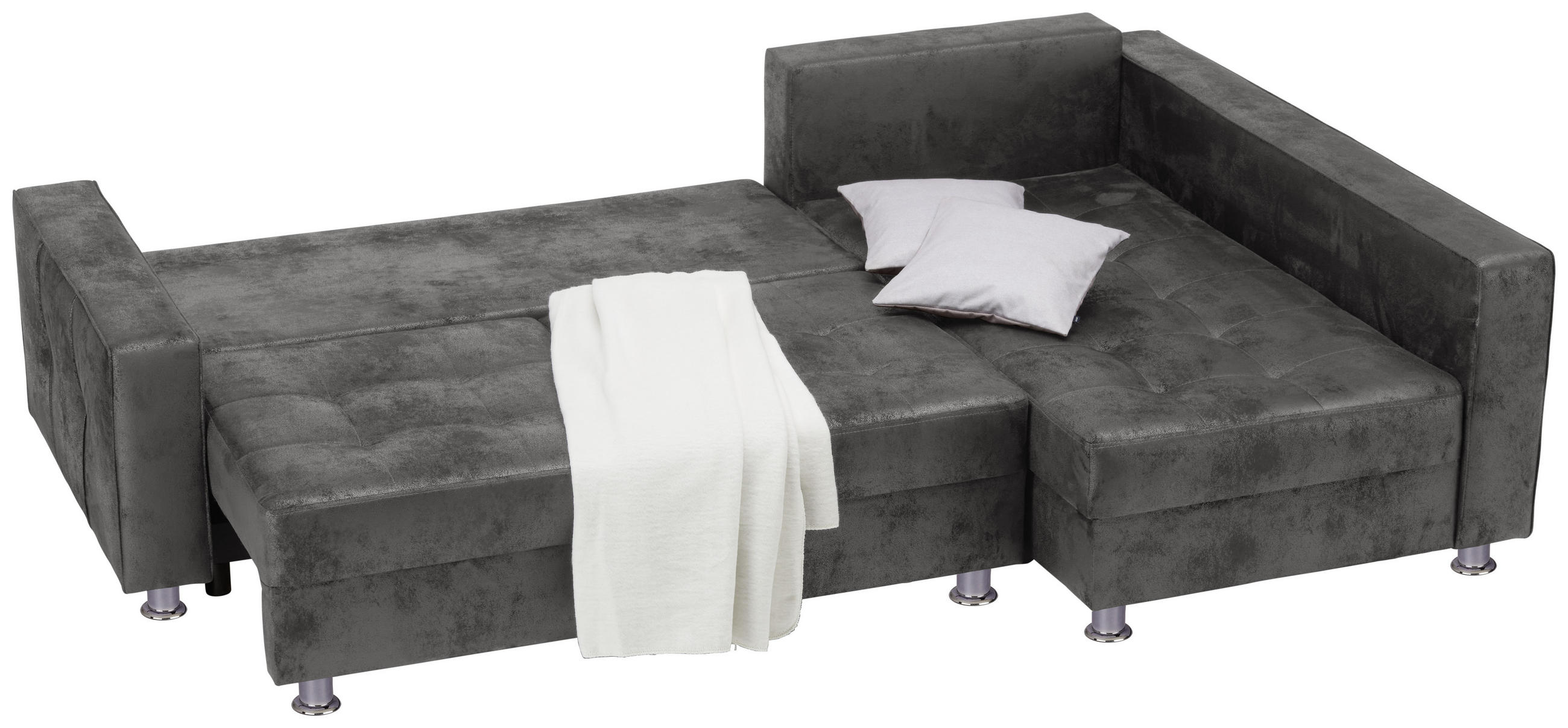 Ecksofa Dunkelgrau Lederlook  - Chromfarben/Dunkelgrau, MODERN, Kunststoff/Textil (266/167cm) - Livetastic