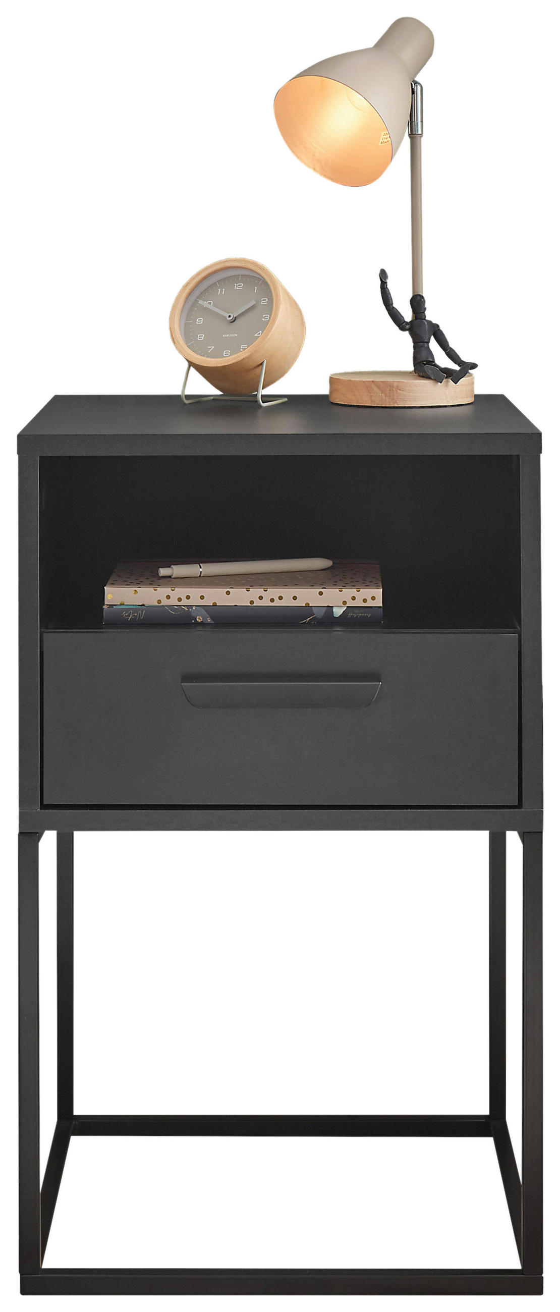 NACHTSCHRANK 40/65/39 cm  - Schwarz/Graphitfarben, Design, Holzwerkstoff/Kunststoff (40/65/39cm) - Boxxx