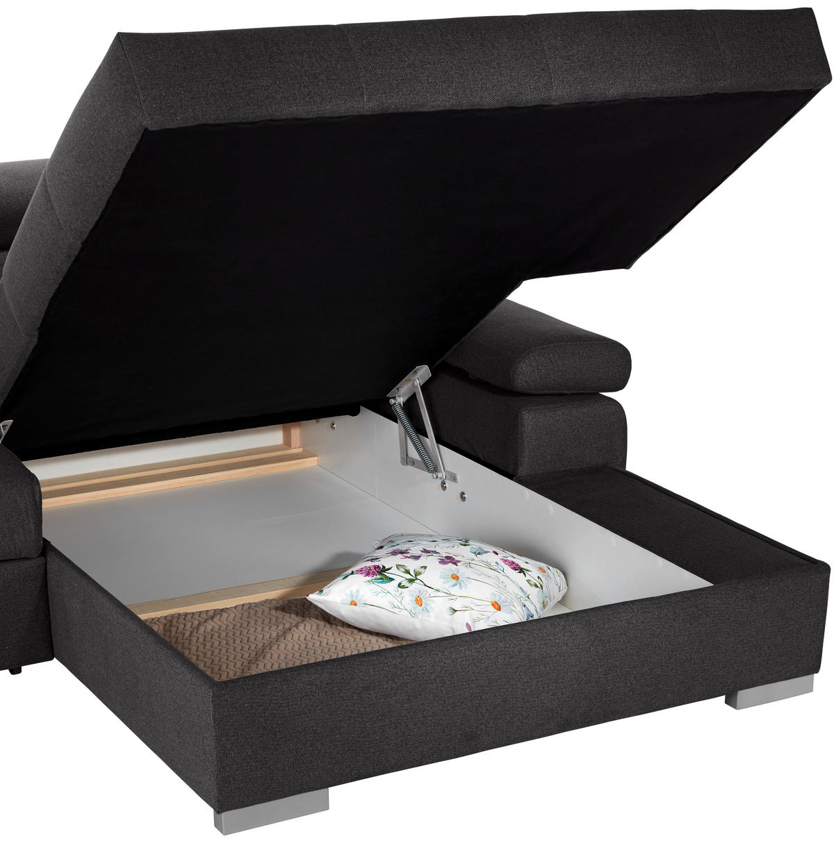 ECKSOFA in Velours Graphitfarben  - Silberfarben/Graphitfarben, Design, Holz/Textil (292/183cm) - Livetastic