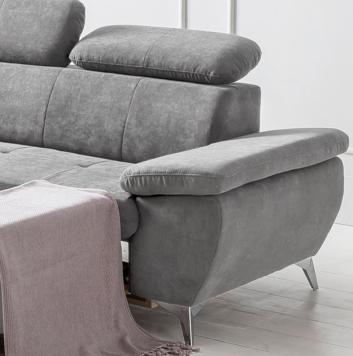 ECKSOFA in Mikrofaser Hellgrau  - Chromfarben/Hellgrau, Konventionell, Textil/Metall (209/256cm) - Livetastic