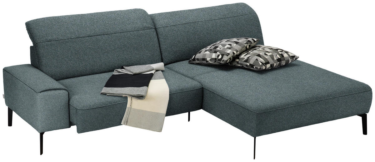 ECKSOFA in Mikrofaser Blaugrau  - Blaugrau/Schwarz, Design, Textil/Metall (273/203cm) - Johann Jakob