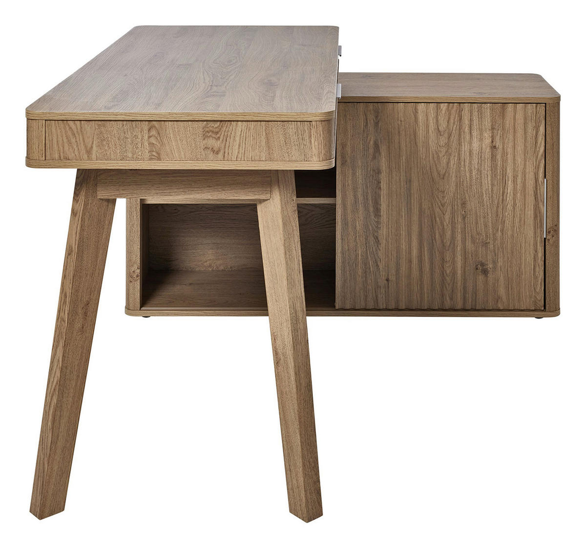 ECKSCHREIBTISCH 142/120/78,2 cm Eichefarben Kabeldurchlass, Stauraum, seitenverkehrt montierbar  - Eichefarben/Silberfarben, MODERN, Holzwerkstoff/Metall (142/120/78,2cm)