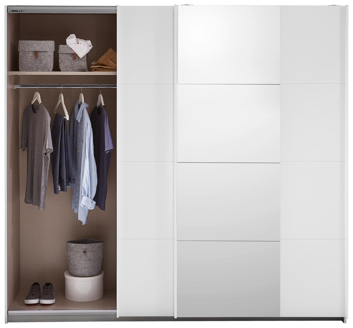 SCHWEBETÜRENSCHRANK 226/210/62 cm Weiß  - Alufarben/Weiß, KONVENTIONELL, Glas/Holzwerkstoff (226/210/62cm) - Ti'me