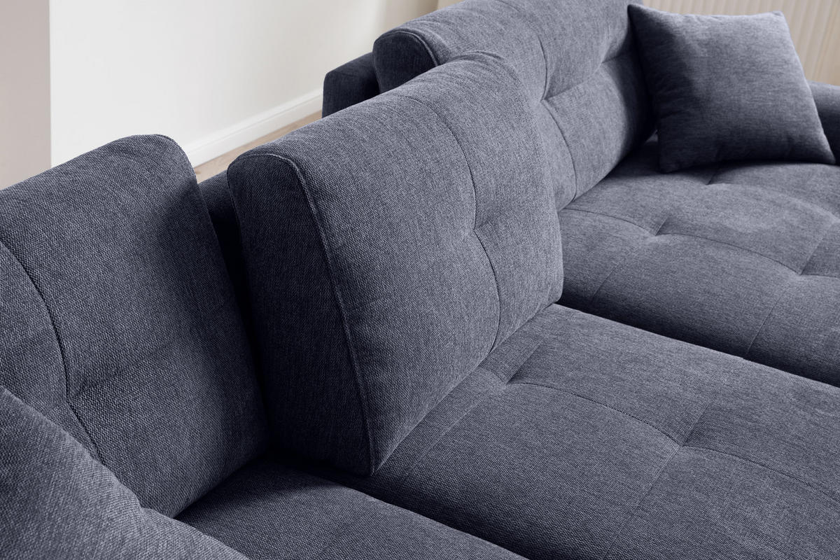 ECKSOFA in Mikrofaser Blau  - Chromfarben/Blau, Modern, Kunststoff/Textil (276/193cm) - Hom`in