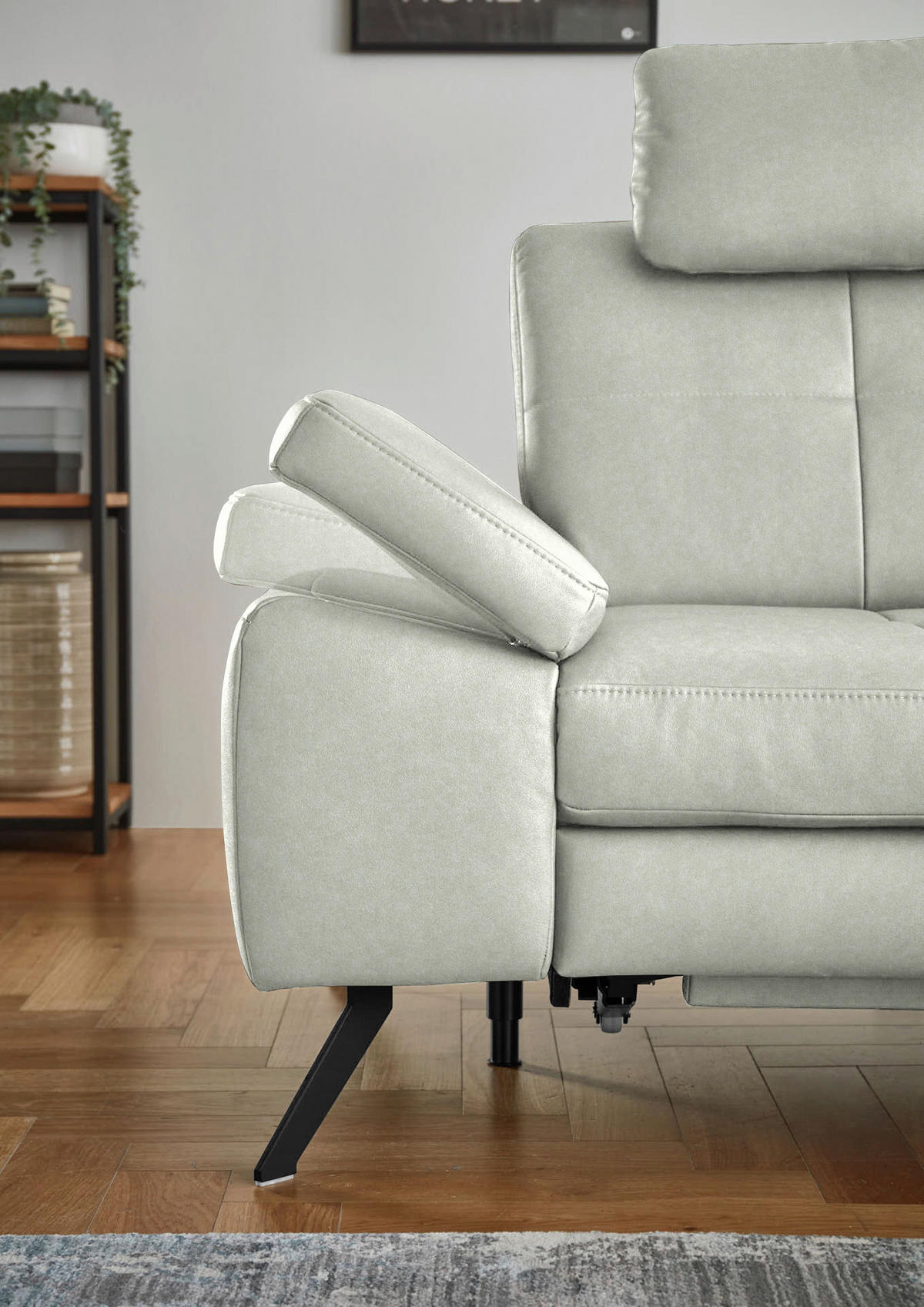 ECKSOFA in Lederlook, Mikrofaser Hellgrau  - Hellgrau/Schwarz, Design, Textil/Metall (261/220cm) - Beldomo System