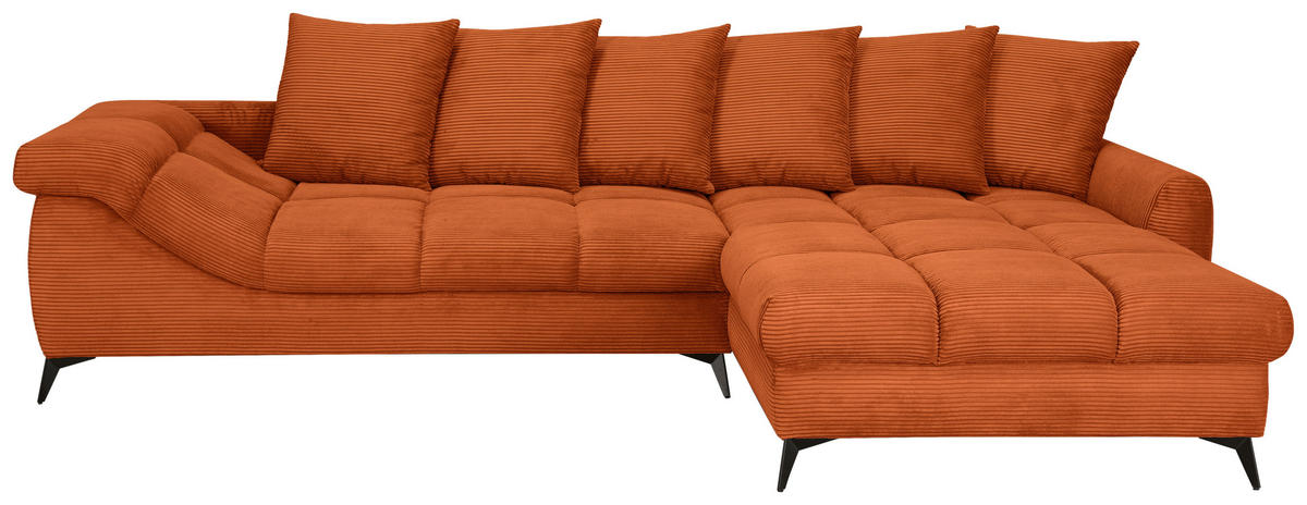 ECKSOFA Dunkelorange Cord Rückenkissen, Armlehnenkissen, Rücken echt  - Dunkelorange/Schwarz, KONVENTIONELL, Textil/Metall (332/231cm) - Carryhome