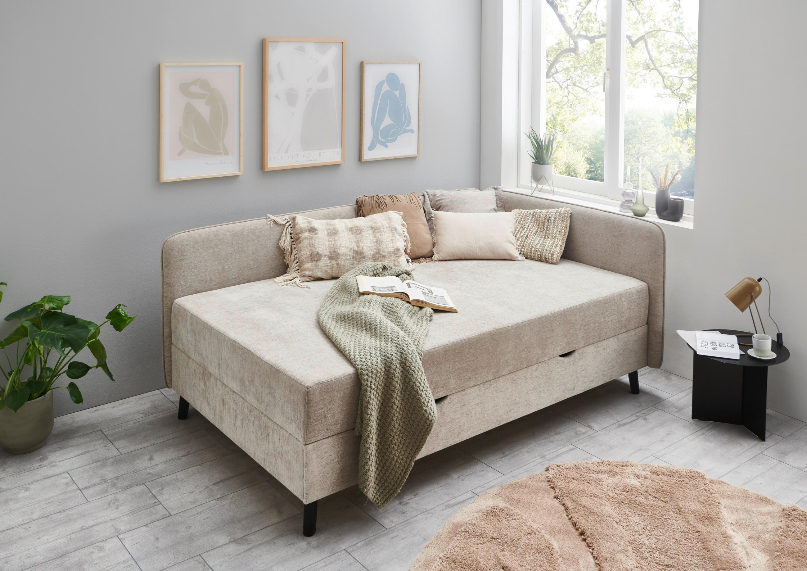 BOXBETT 120/200 cm  in Beige  - Beige/Schwarz, Design, Holz/Textil (120/200cm) - Boxxx