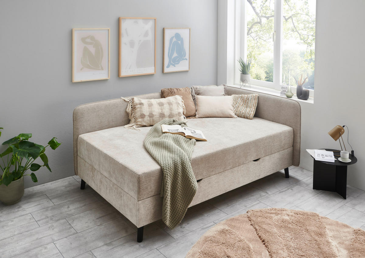 BOXBETT 120/200 cm  in Beige  - Beige/Schwarz, Design, Holz/Textil (120/200cm) - Boxxx