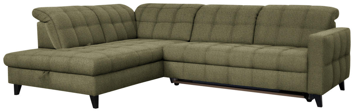 ECKSOFA in Webstoff Olivgrün  - Schwarz/Olivgrün, Design, Holz/Textil (216/297cm) - Xora