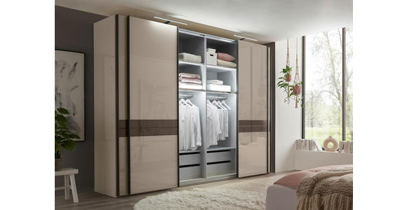 SCHWEBETÜRENSCHRANK  in Schieferfarben, Graubraun  - Schieferfarben/Graubraun, KONVENTIONELL, Glas/Holzwerkstoff (330/236/67cm) - Novel