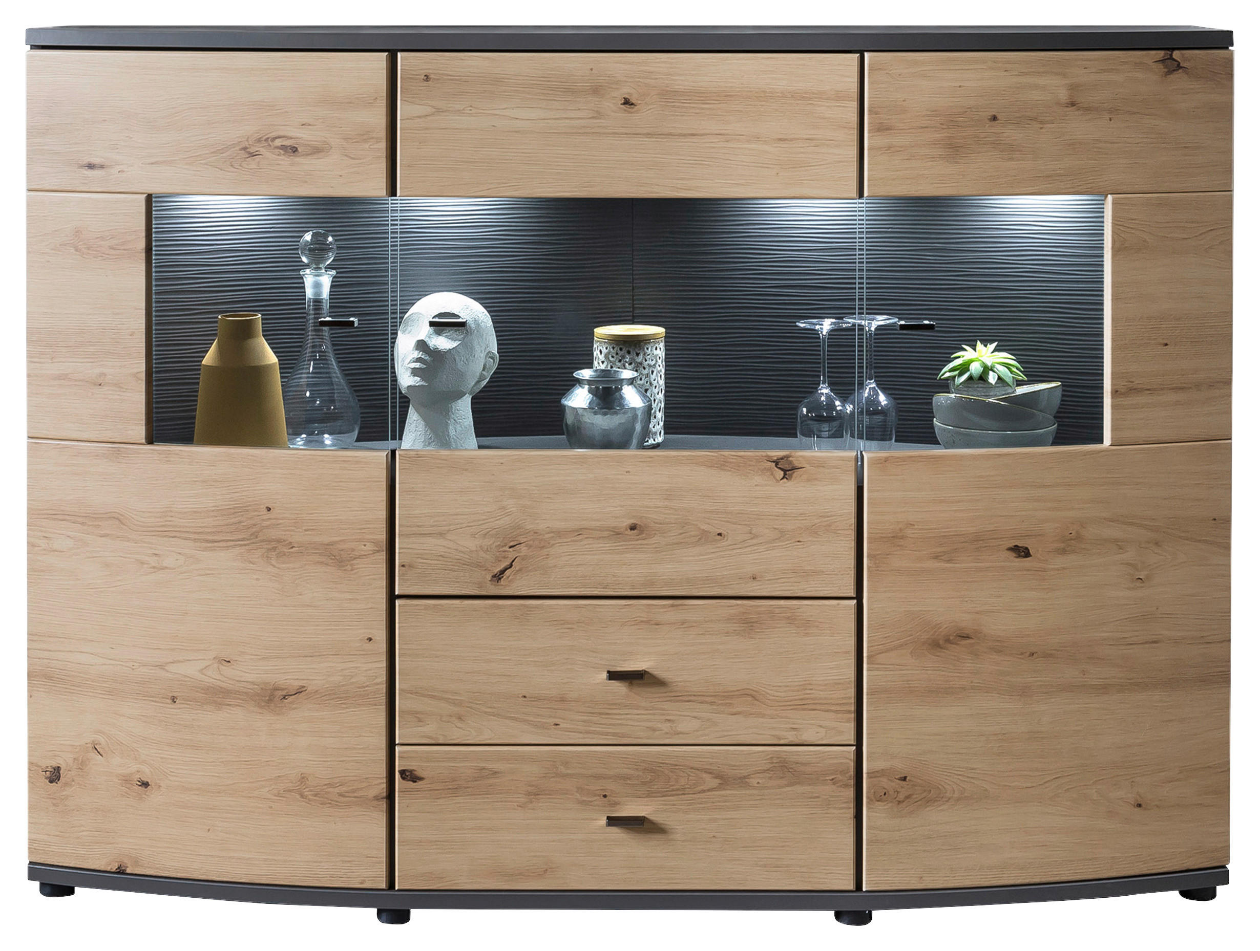 KOMODA VISOKA 160/117/41,6 cm smeđa, siva - siva/smeđa, Lifestyle, staklo/drvni materijal (160/117/41,6cm) - Livetastic