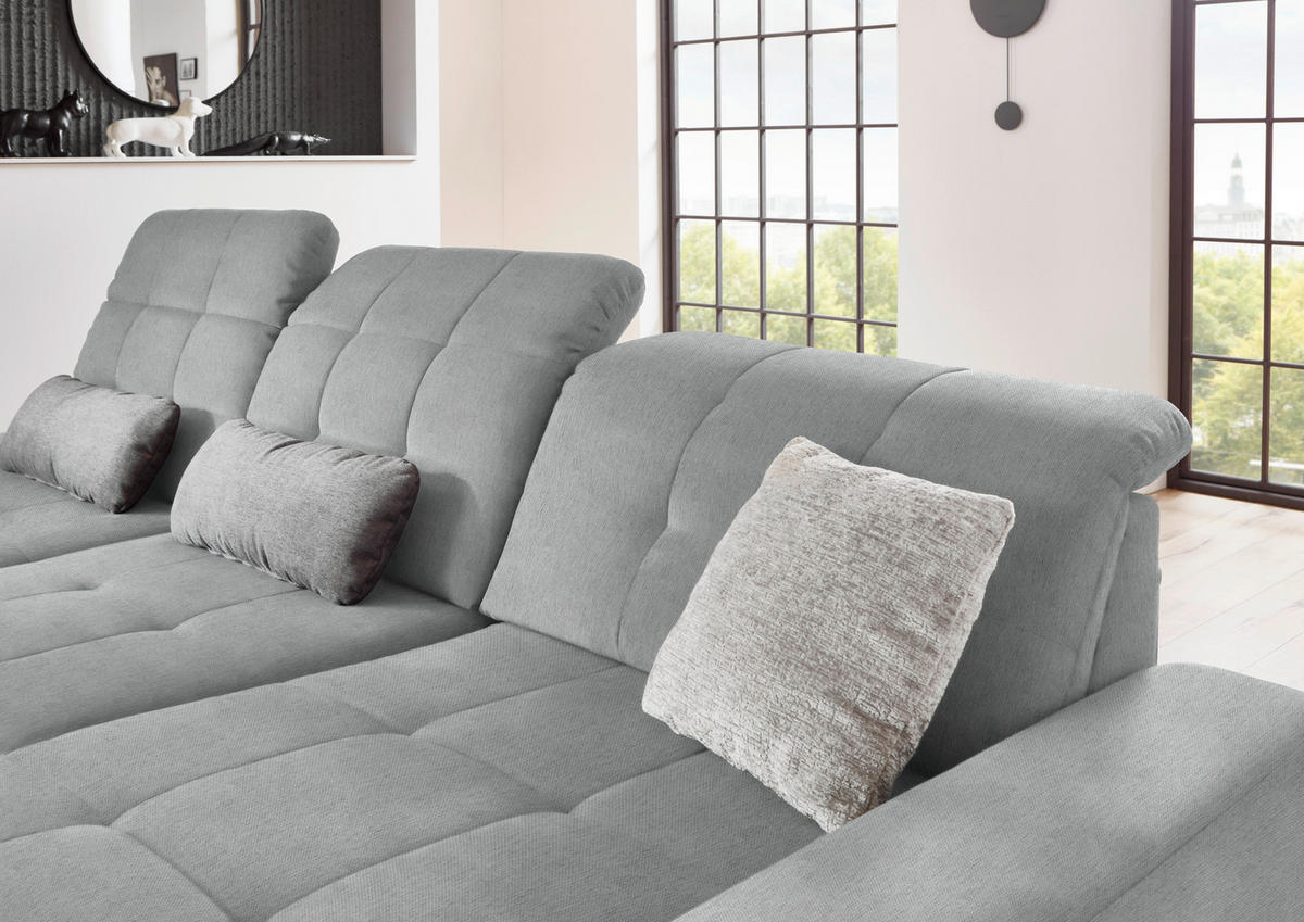 ECKSOFA in Flachgewebe Hellgrau  - Hellgrau/Schwarz, Design, Textil/Metall (309/190cm) - Beldomo Style