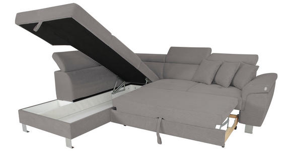 ECKSOFA in Cord Dunkelgrau  - Dunkelgrau/Silberfarben, Design, Textil/Metall (226/257cm) - Xora