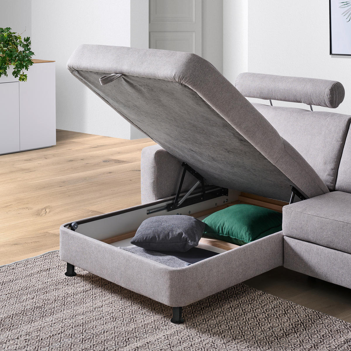 ECKSOFA in Webstoff Platinfarben  - Platinfarben/Schwarz, Design, Kunststoff/Textil (165/257cm) - Xora