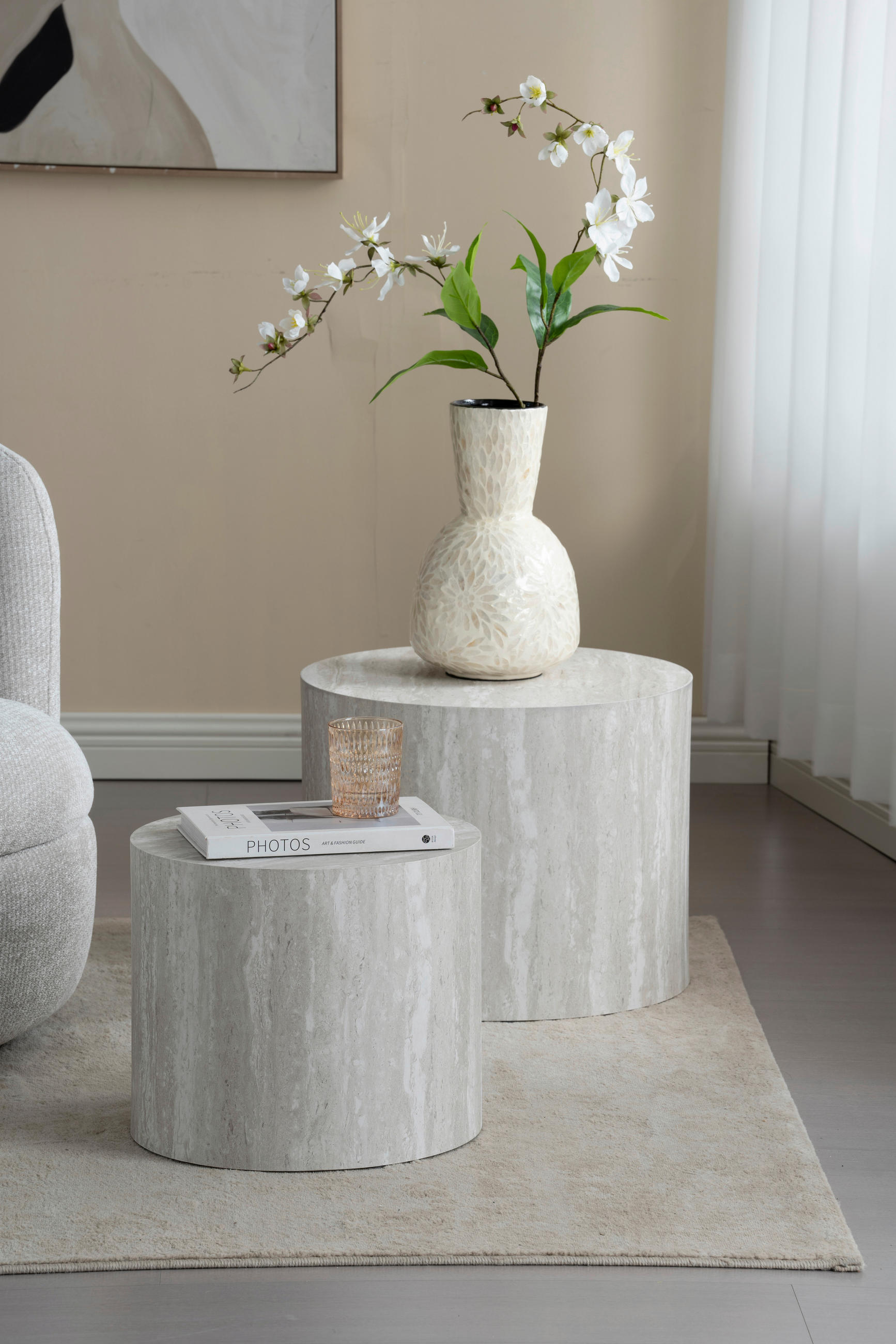 BEISTELLTISCHSET rund Hellgrau  - Hellgrau, Design, Holzwerkstoff (48/38/48/38/38/32cm) - Carryhome