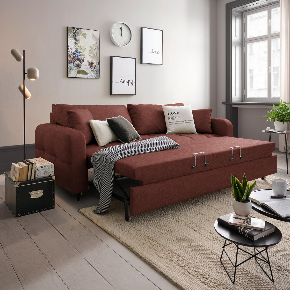 SCHLAFSOFA Webstoff Rotbraun Stoffauswahl, Bettfunktion erhältlich, Rücken echt, Armteil links, Armteil rechts  - Rotbraun/Schwarz, Design, Holz/Textil (236/88/101cm) - Lomoco