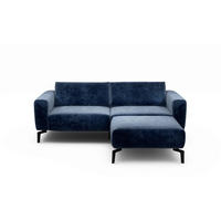 2,5-Sitzer inkl. Hocker in Samt Dunkelblau  - Schwarz/Dunkelblau, Design, Textil/Metall (220/86/86-94cm) - SENSOO