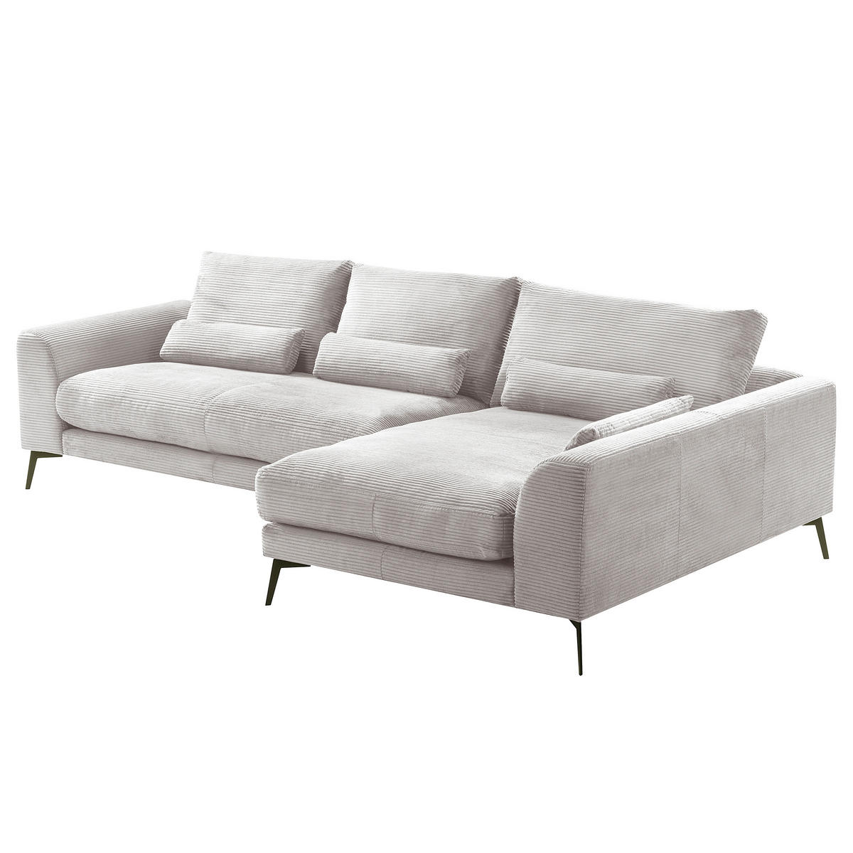 ECKSOFA  in Cord Hellgrau Nierenkissen, Rückenkissen  313/172 cm  - Hellgrau/Schwarz, Design, Textil/Metall (313/172cm) - P & B