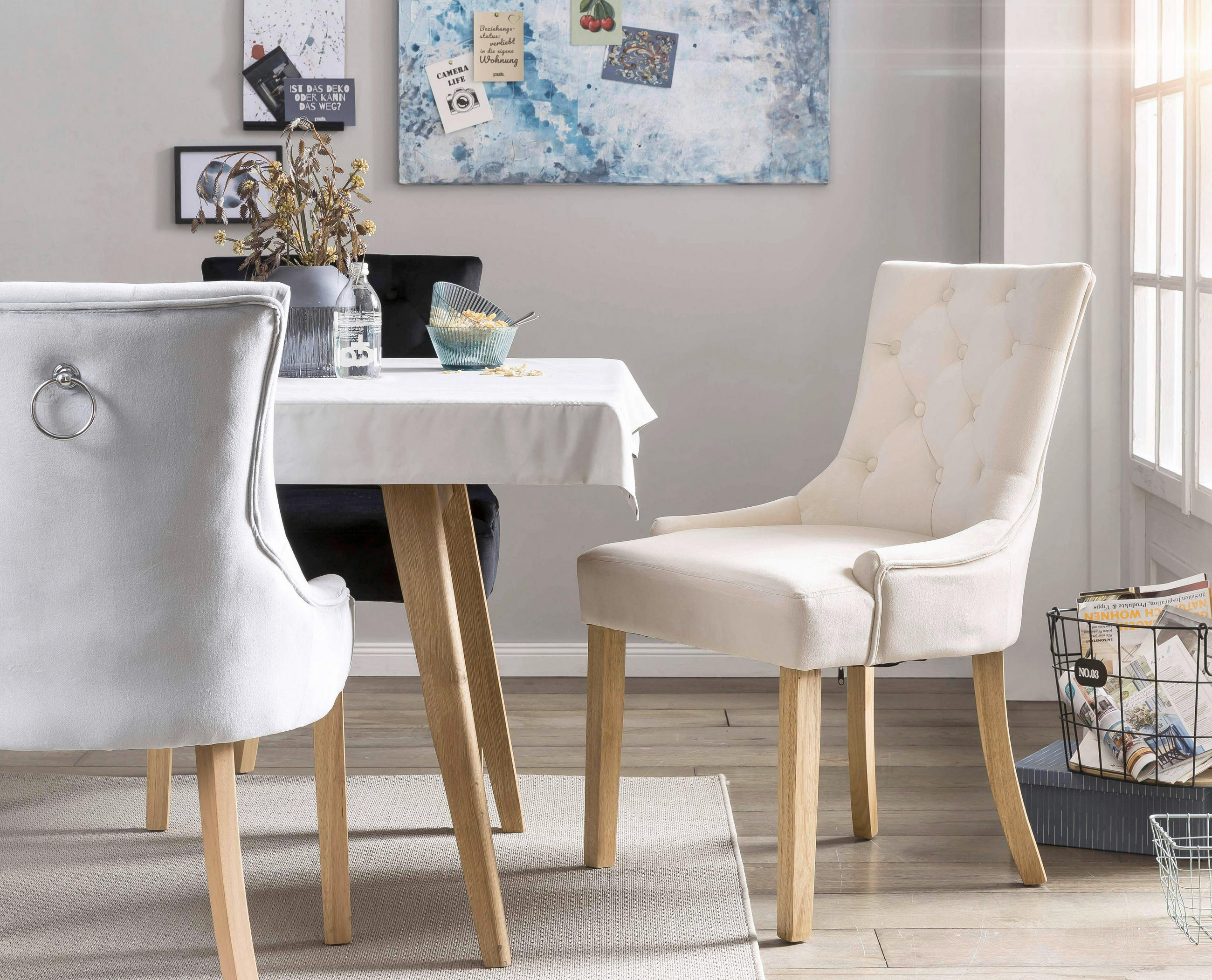 STUHL-SET 2 Stück  in Samt  - Creme/Naturfarben, Design, Holz/Textil (56/91/63cm) - Livetastic