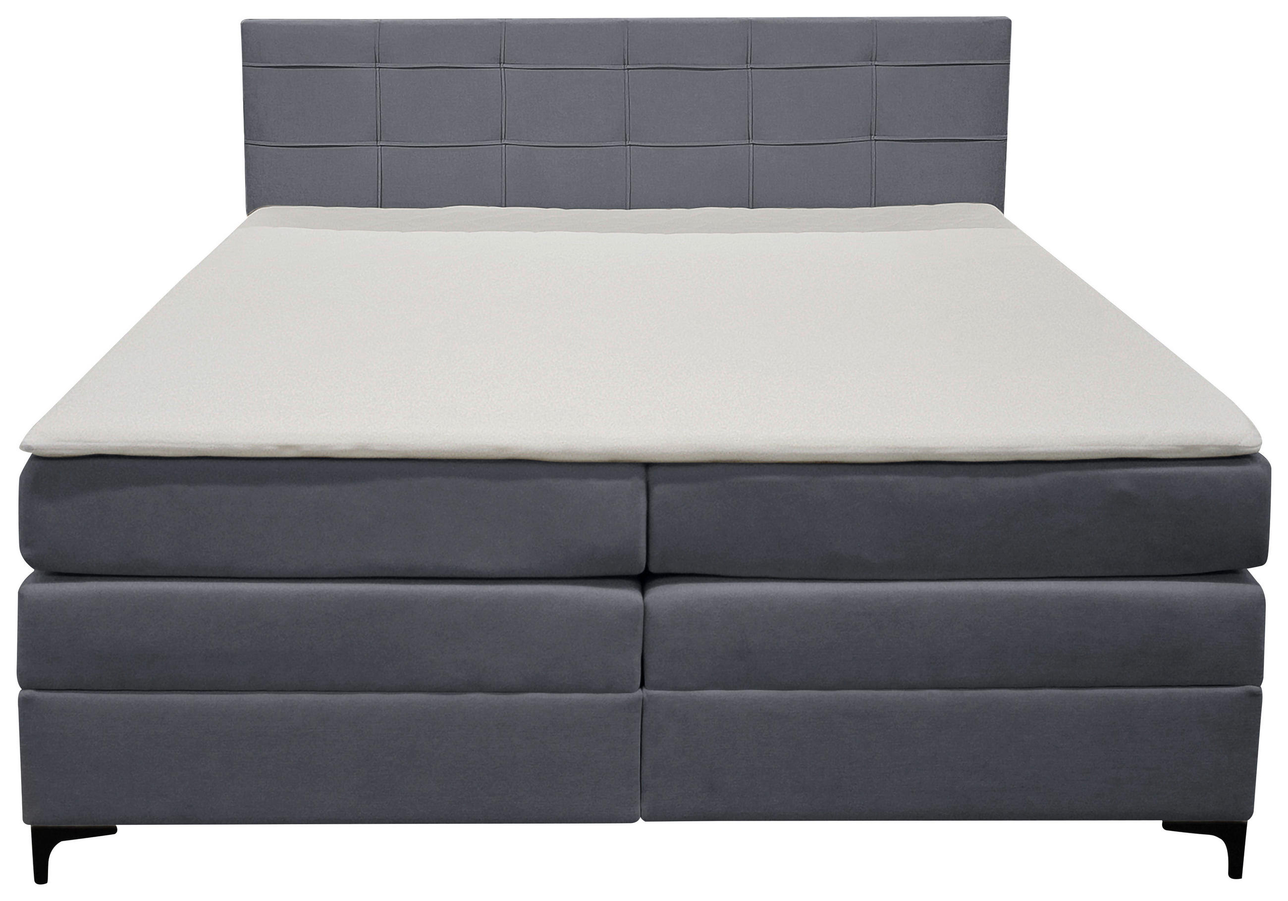 BOXSPRINGBETT 180/200 cm,  in Blaugrau, H3 = fest  - Blaugrau/Schwarz, KONVENTIONELL, Kunststoff/Textil (180/200cm)