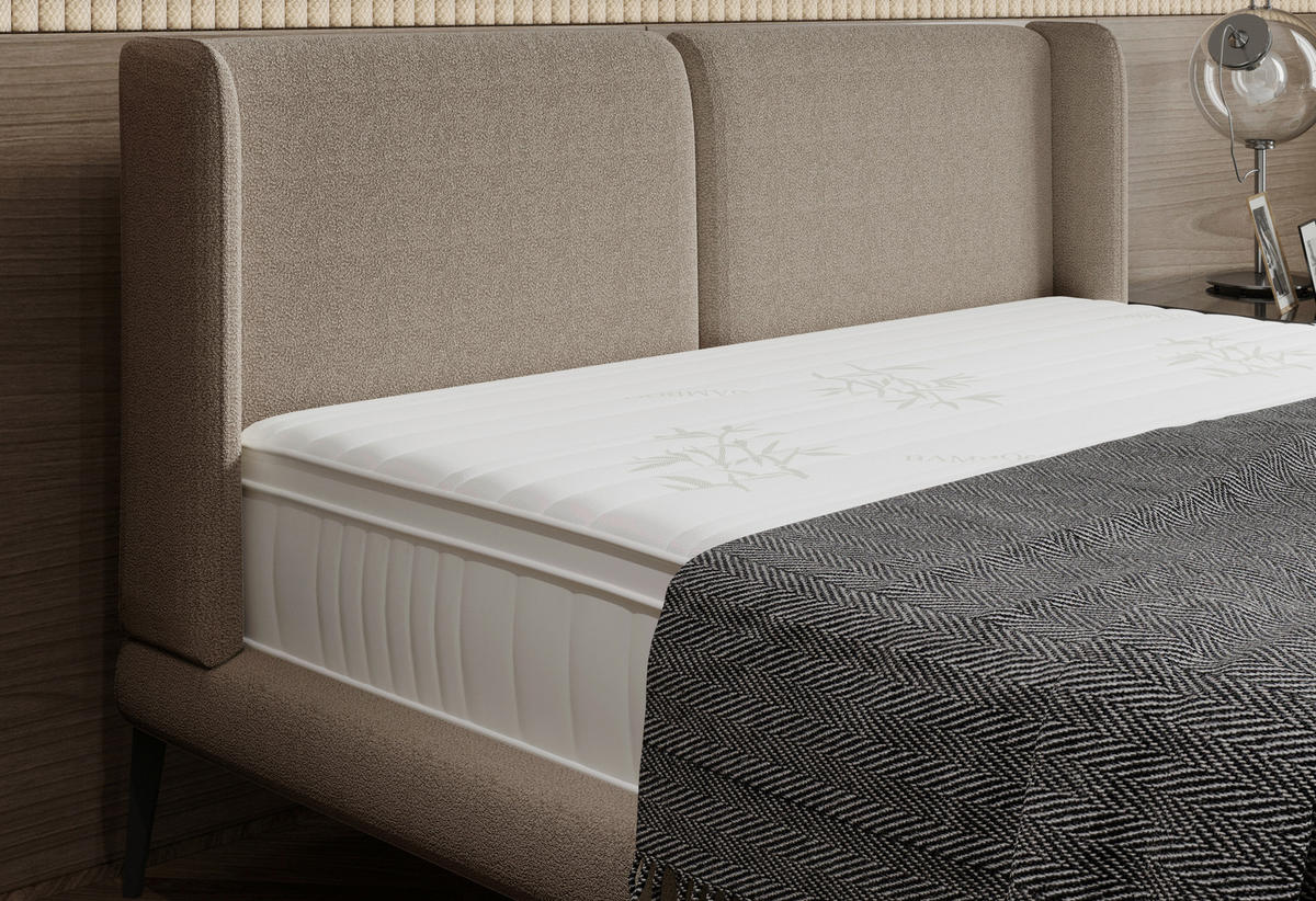 Polsterbett inkl. Matratze Matratze, gepolstertes Kopfteil, Topper 180/200 cm  in Braun  - Creme/Schwarz, MODERN, Textil/Metall (180/200cm) - Livetastic