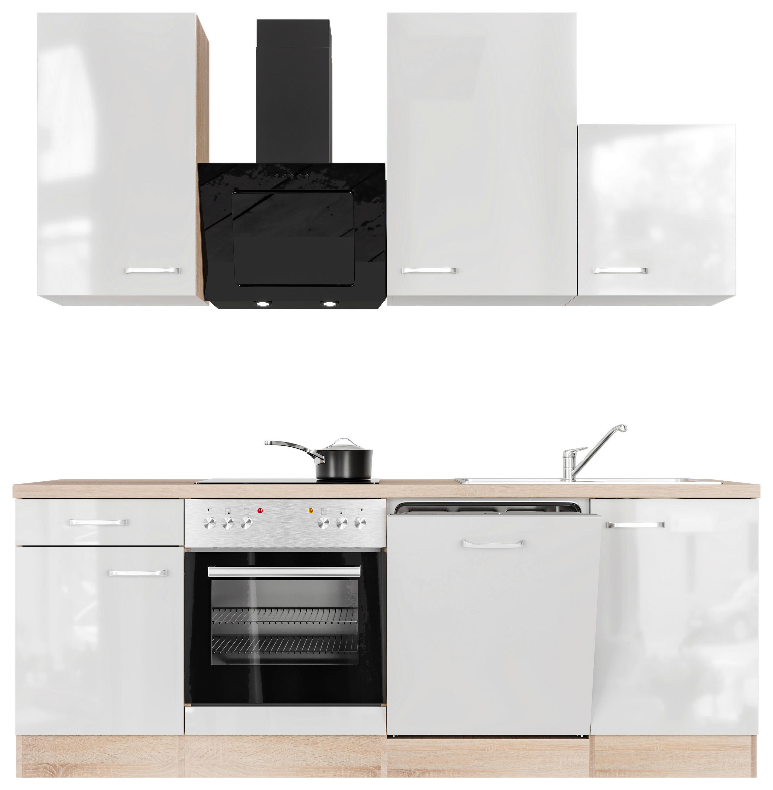 Thumbnail - FlexWell Küchenblock, Sonoma Eiche, Weiß Hochglanz, Metall, 2 Schublade(n) Schubladen, einmalig seitenverkehrt montierba...