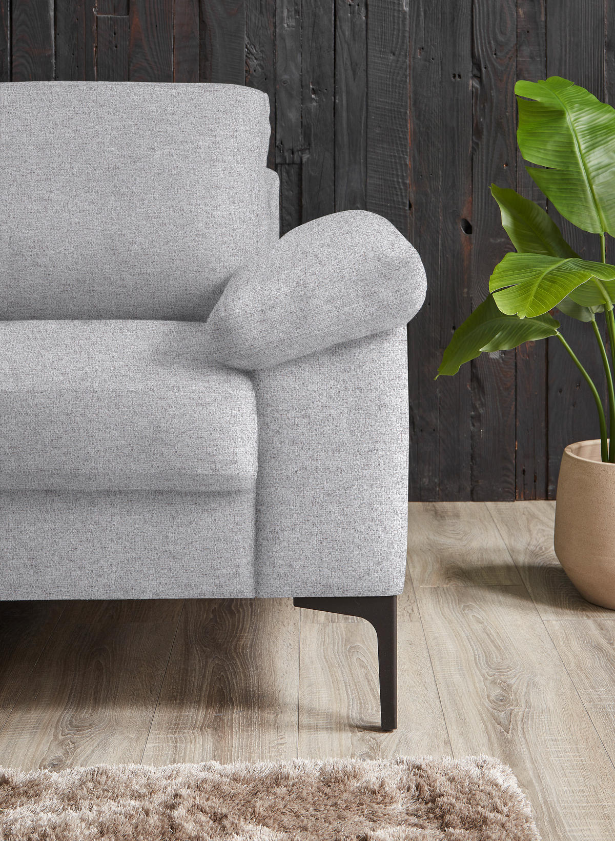 3-SITZER-SOFA in Flachgewebe Hellgrau  - Hellgrau/Schwarz, Design, Textil/Metall (226/89/97cm) - Pure Home Lifestyle