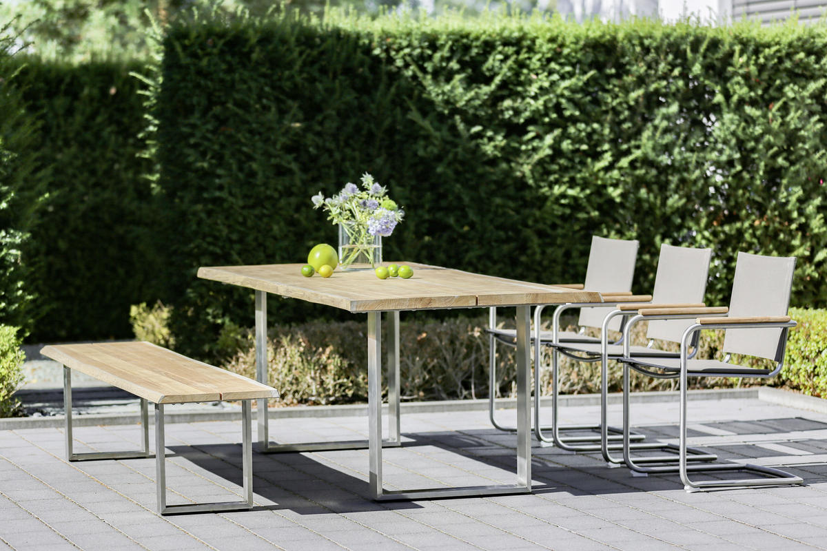 GARTENBANK 220/46/40 cm  in Naturfarben  - Silberfarben/Naturfarben, Design, Holz/Metall (220/46/40cm)
