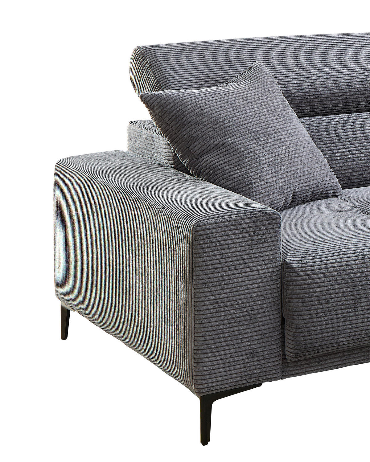 ECKSOFA Cord Grau  - Schwarz/Grau, Basics, Textil/Metall (250/183cm) - Livetastic