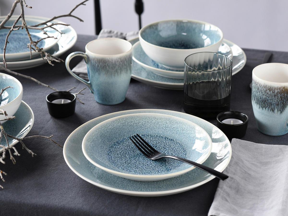 KOMBISERVICE Weiß, Hellblau Caldera Eisblau 16-teilig 4 Personen  - Weiß/Hellblau, Basics, Keramik - Creatable