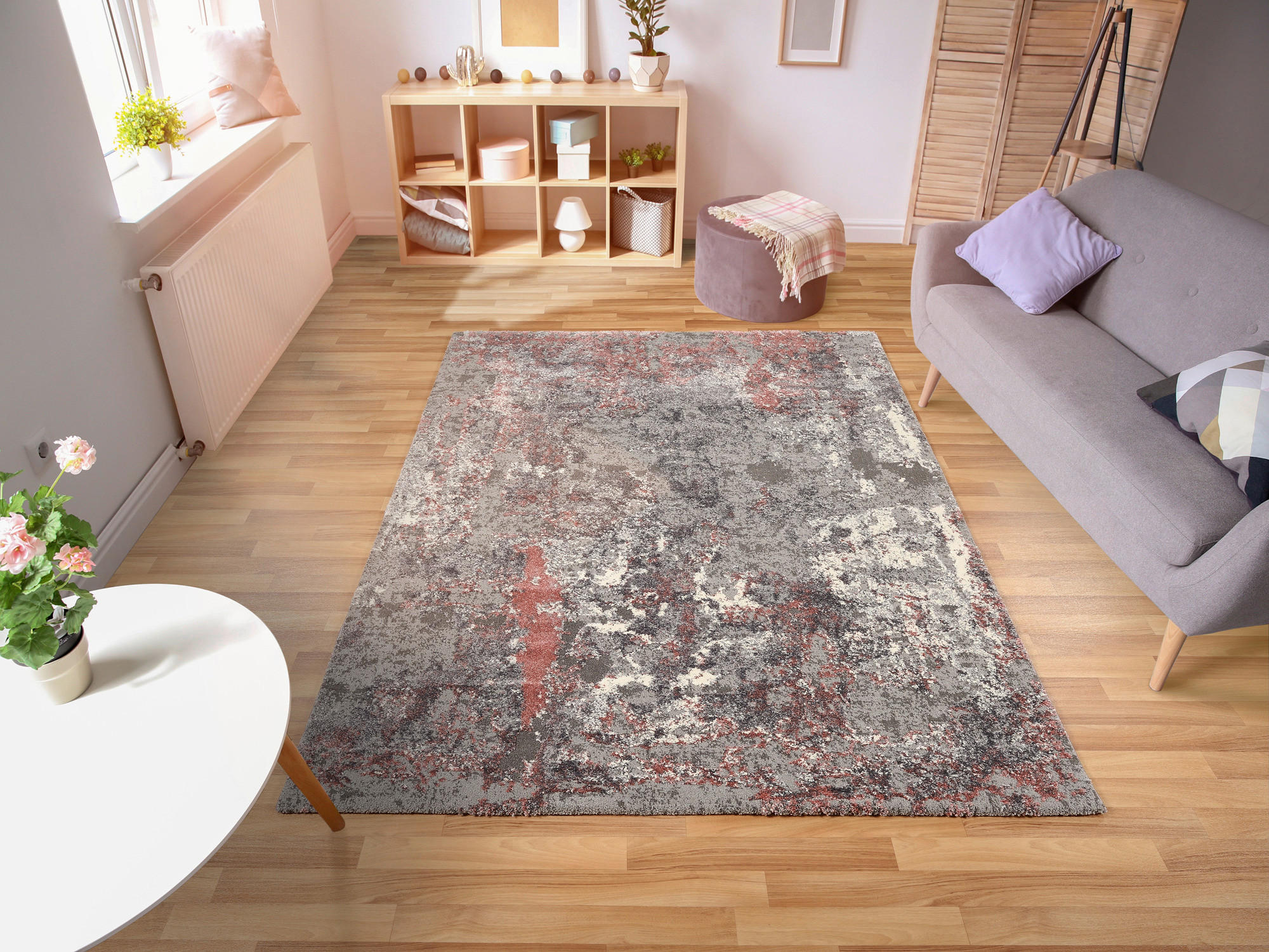 VINTAGE-TEPPICH 120/170 cm Timeline Quantum Grau, Hellrot  - Hellrot/Grau, Design, Textil (120/170cm) - Novel