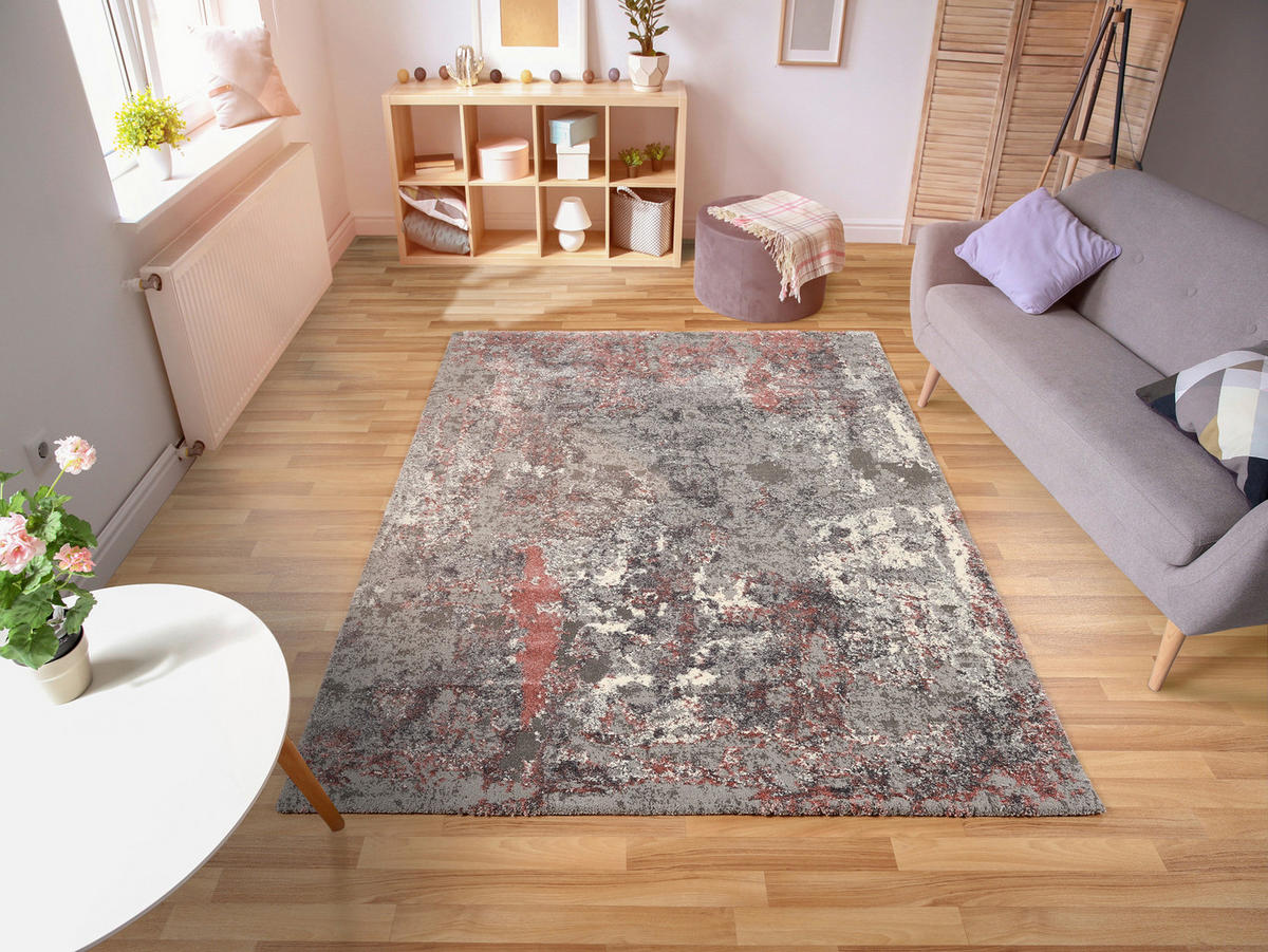 VINTAGE-TEPPICH 120/170 cm Timeline Quantum Grau, Hellrot  - Hellrot/Grau, Design, Textil (120/170cm) - Novel