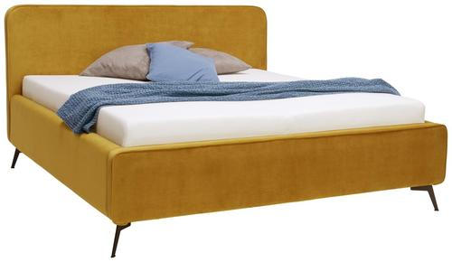 ČALÚNENÁ POSTEĽ, 180/200 cm, kari žltá - farba buka/čierna, Modern, kov/drevo (180/200cm) - Moderano